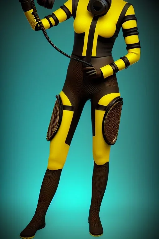 Realistic photograph. Geometric 3D tiling on the background, woman, Whip. Bronze color, Yellow, Black Cyan. Cyber-punk full-mask. Big old AKG headphones, golden rings & disc. Selfie both hands. Lightly armored, electronic circuits. Thick tights, thick calves, bend fell, wide hip, flat belly. Ancient artifact attached. Perfect body. Matrix movie clothes, Silver leather area, tippet, latex. Wicked sneakers. Daft Punk, Tron Movie. Egyptian Haute Couture. 1990's. Light comes right-back.