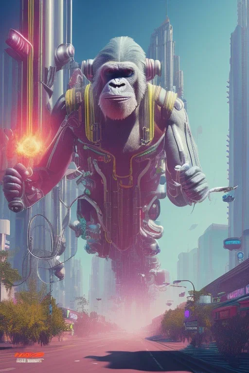 running ape, full body, 8k, cyberpunk2077 style