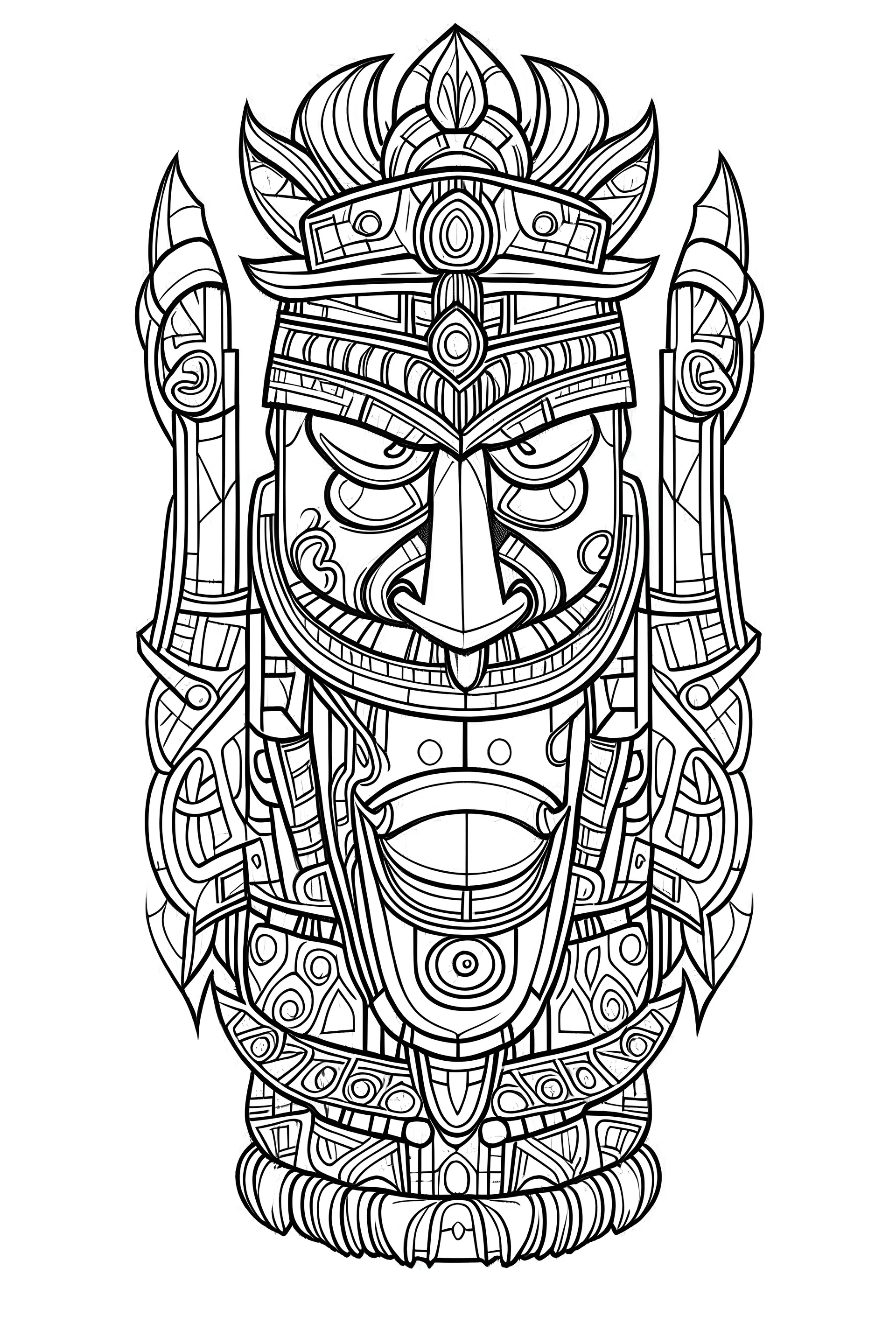 outline art for square african tribal tiki totem coloring page for kids, classic manga style, anime style, realistic modern cartoon style, white background, sketch style, only use outline, clean line art, no shadows, clear and well outlined