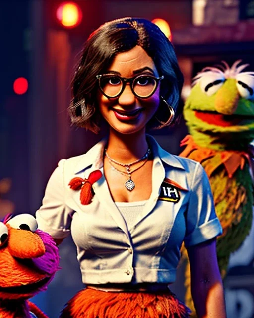 waitress woman with Sesame Street muppet mask-head, concept art, retro style, smooth, unreal engine 5, god lights, ray tracing, RTX, lumen lighting, ultra detail, volumetric lighting, 3d.