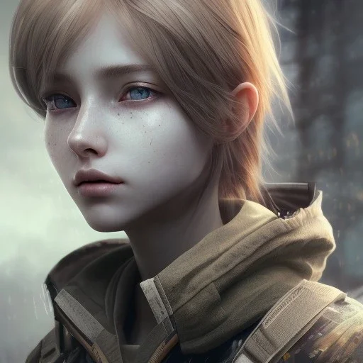 realistic anime waifu, in the style of "left alive", in action, 25 years old, water color painting, perfect composition, beautiful, detailed, intricate, insanely detailed, octane render, trending on artstation, 8 k, artistic photography, photorealistic concept art, soft natural volumetric cinematic perfect light, chiaroscuro, award-winning photograph, masterpiece, oil on canvas, raphael, caravaggio, greg rutkowski, beeple, beksinski, giger