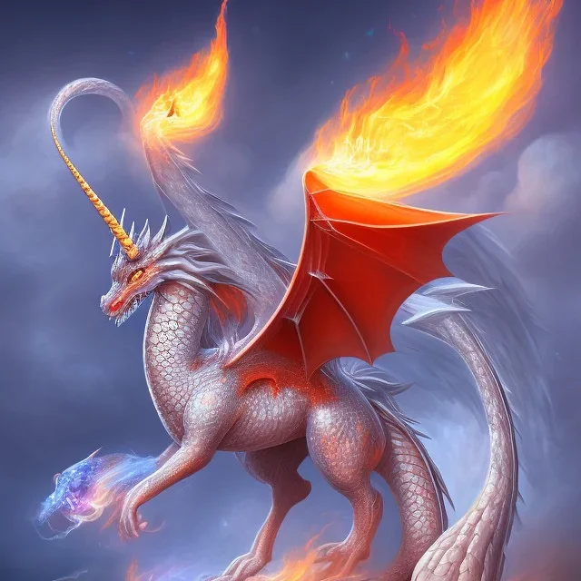 Ice Dragon, Unicorn, and fire