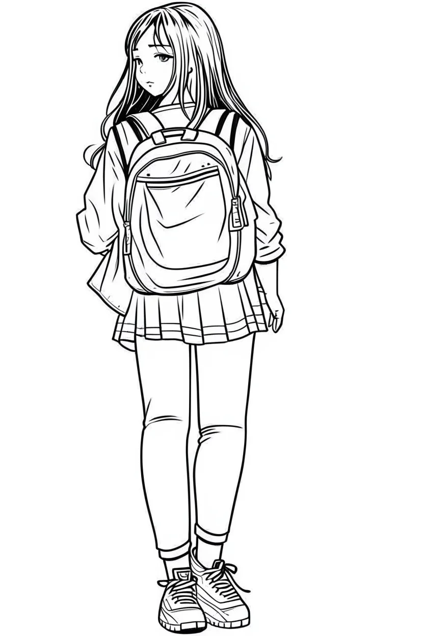 outline art for real back to school Coloring page, manga style, cartoon style, cute face, white background sketch style, full body is a must, only use outline, clean line art, no shadow, bold outlineMasterpiece, Ominous, Golden Ratio, Highly Detailed, photo, poster, fashion, illustration