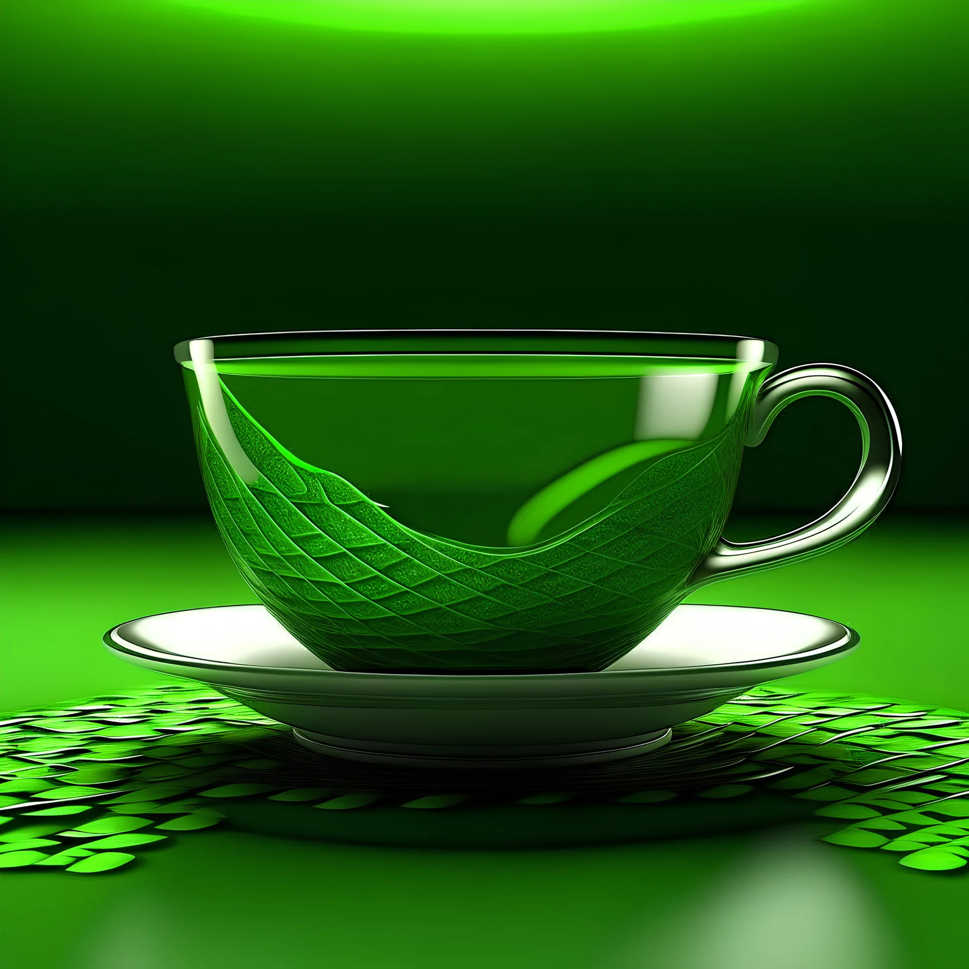 a cup of green tea design, 3d lighting, 3d, realistic, cut out, modern, symmetrical, center, abstract