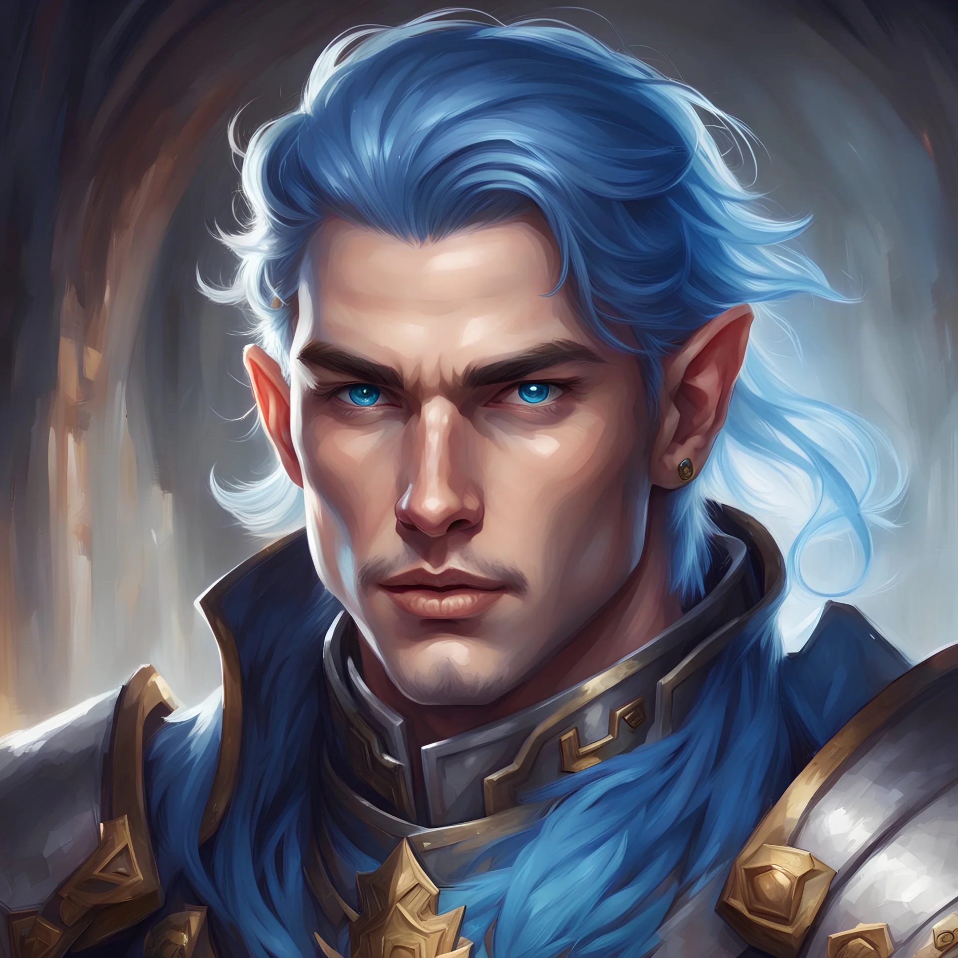 dungeons & dragons; portrait; human; male; paladin; blue hair; blue eyes