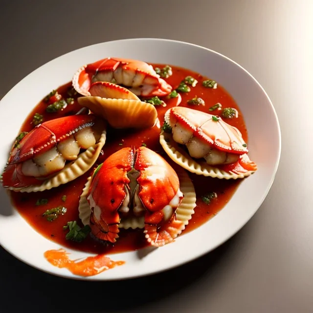 Ravioli with lobster claw dish, photo studio, realistic, renaissance style ,smooth, unreal engine 5, ray tracing, RTX, lumen lighting, ultra detail, volumetric lighting