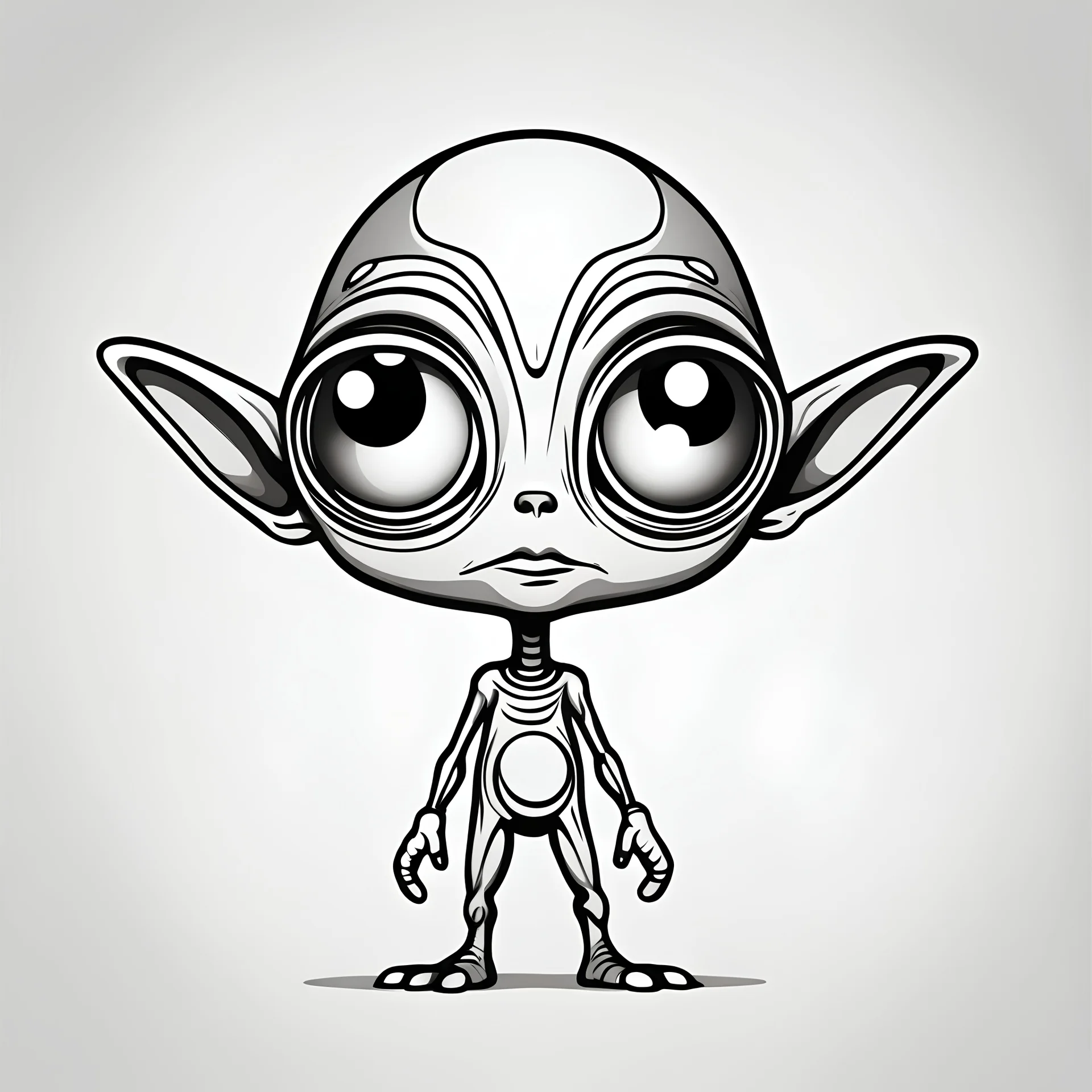 create a cute coloring book page of a one eyed alien, high contrast, black and white, bold outline, simple background , easy to color