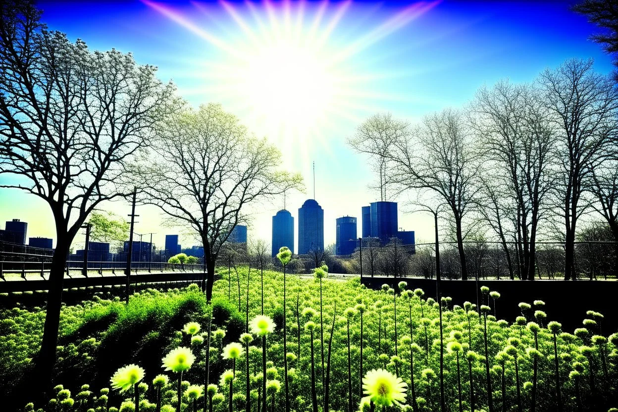 city, ice, sunny day, trees, flowers, gary numan influence