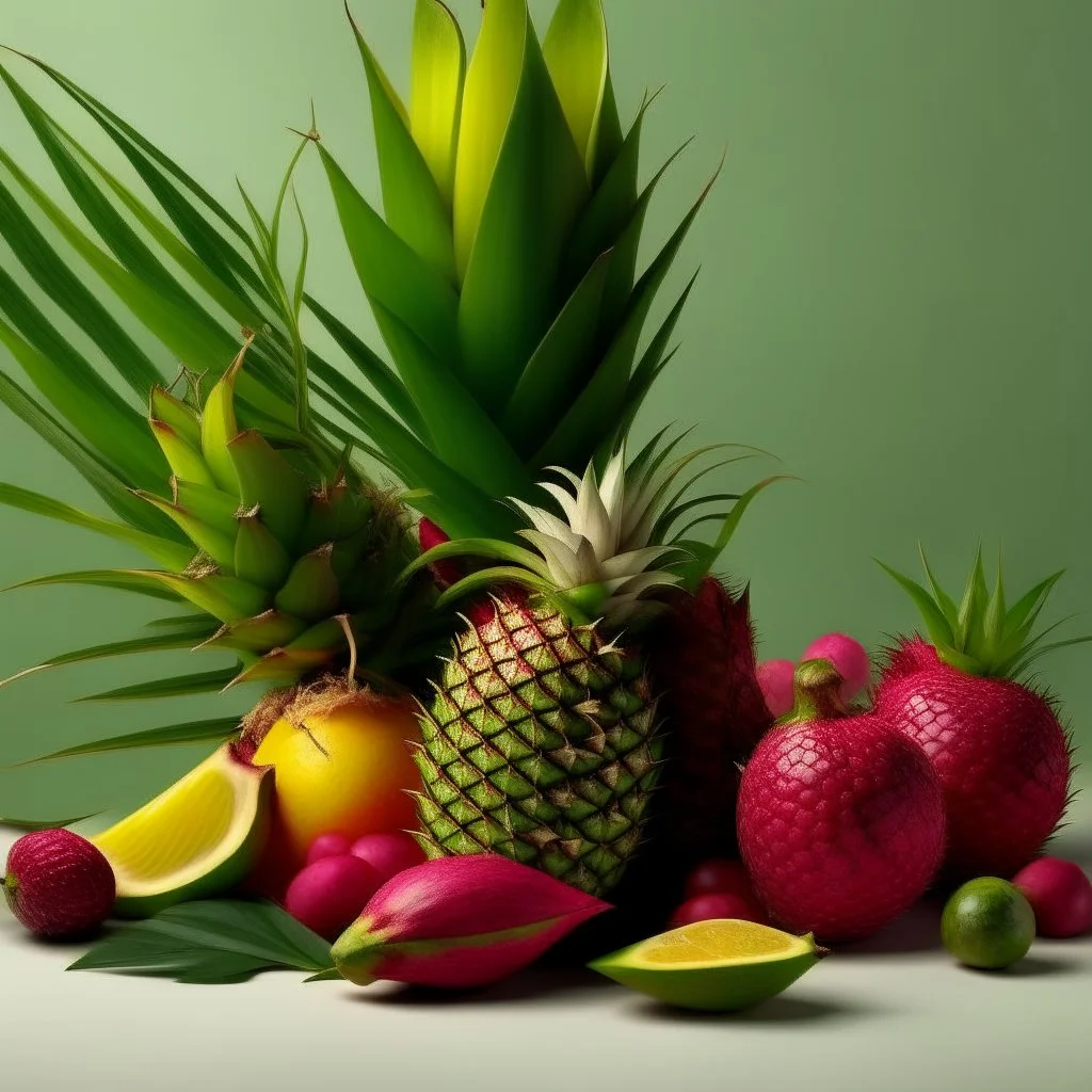 A bush of palm leaves with dragon fruit on a light background to remove