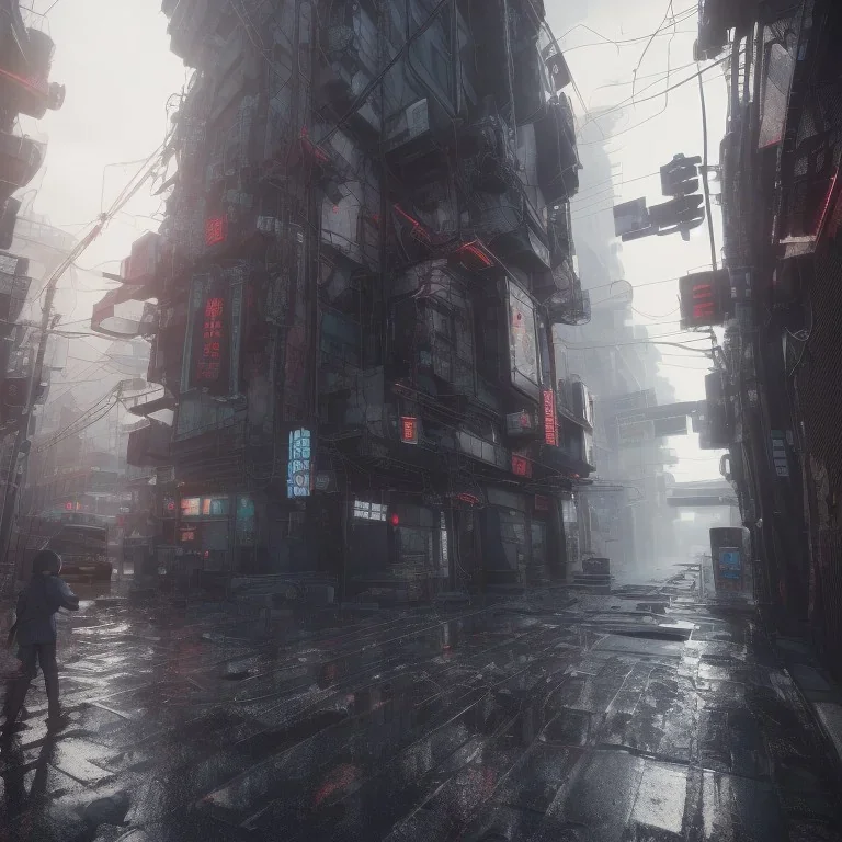 ciberpunk, big street empty tokyo, children lost, rain, intricate, xtreme detailed, 4k, unreal engine 5, photorealistic