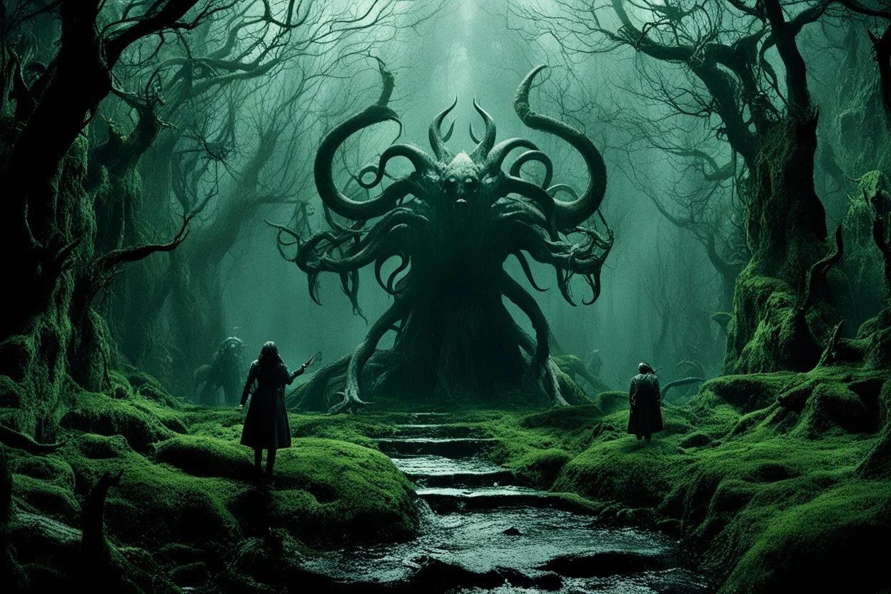 [The Demon Project 048: from Pan's Labyrinth (2006)] a scene where sinister demons roam a dark, otherworldly landscape, their twisted forms blending seamlessly with the eerie environment. The demons, born from the depths of imagination and brought to life through digital artistry, exude a malevolent energy that sends shivers down your spine. The intricate details and haunting atmosphere evoke a sense of dread and fascination, drawing you into a realm where the boundary between reality and nightm