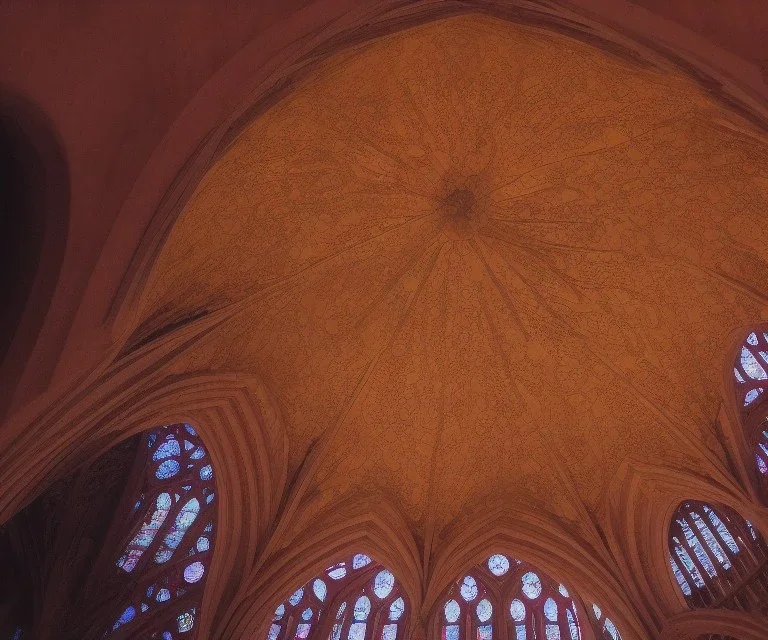 Rose under glass dome, stained glass, embossed, in a cathedral, global illumination