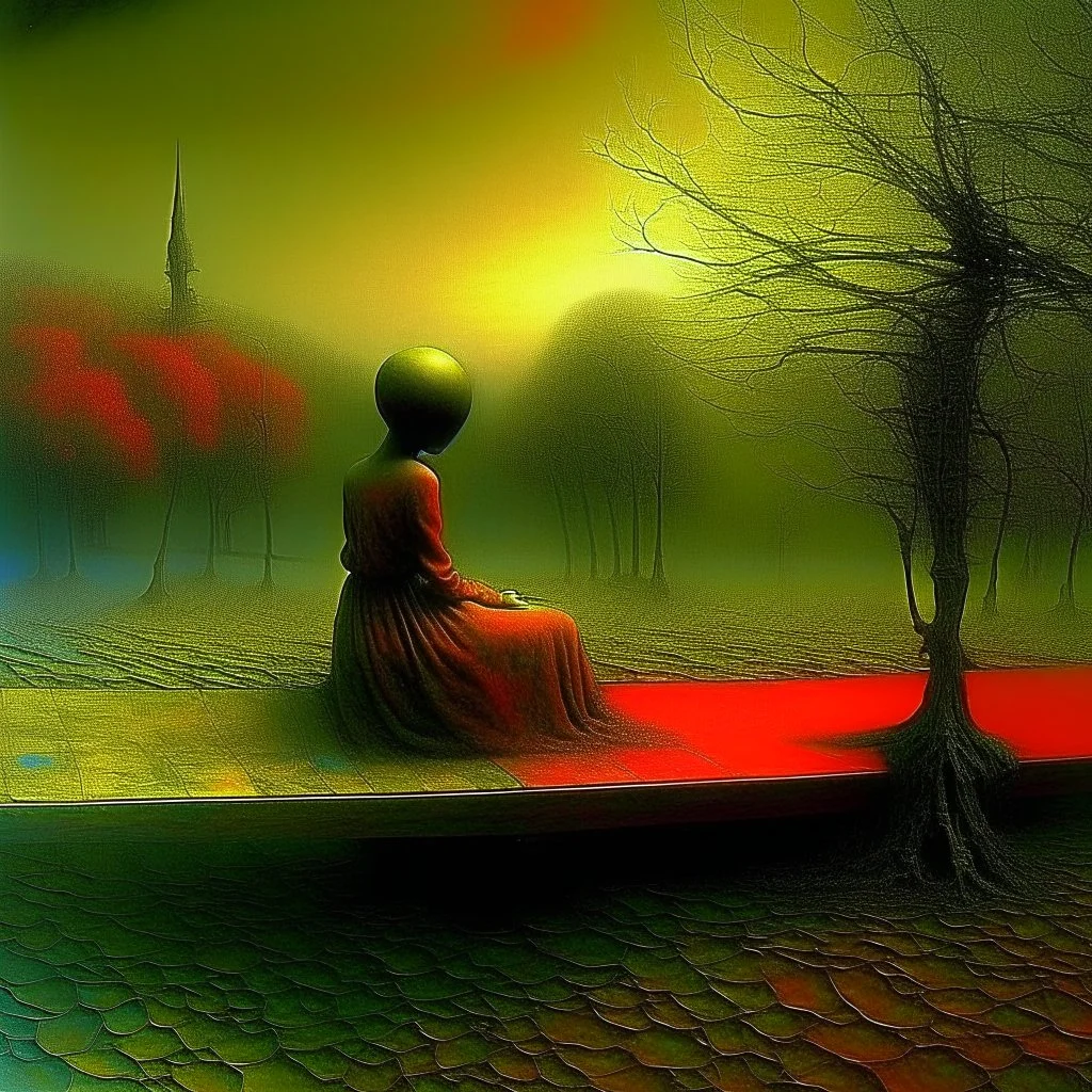 girl sitting on a bench. Zdzisław Beksiński