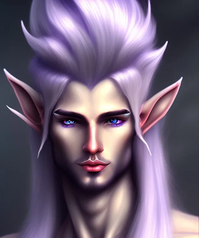 Elf, Male, Long White Hair, Darker Black Skin, Lavender Eyes