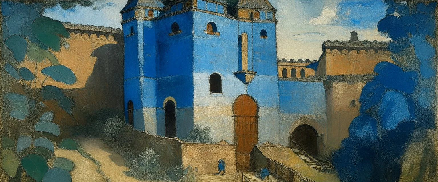 A light blue fortress with number ones painted by Paul Gauguin
