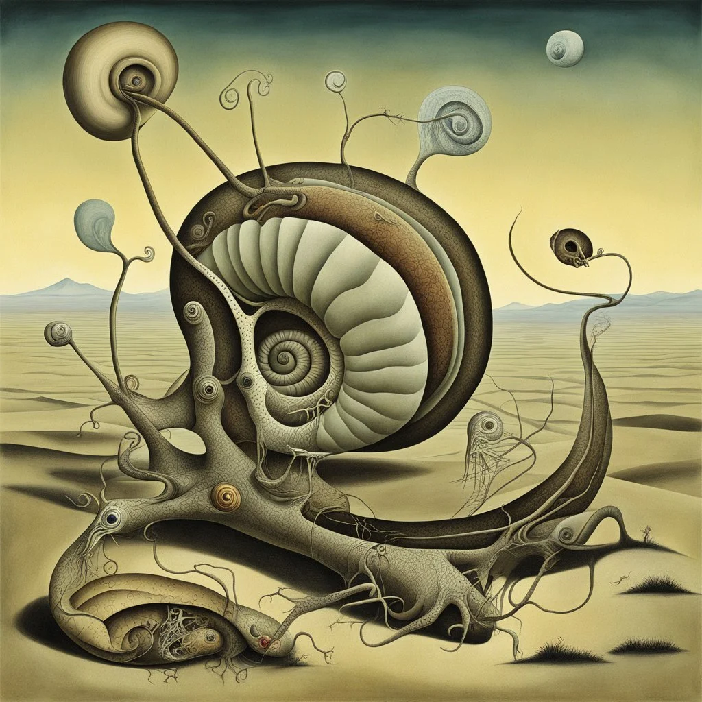 Enhanced surrealism, downloadable nightmare skeletal snail contrivances, unregulated absurdity, by Desmond Morris and Kay Sage, mind-bending surreal double exposure image, weirdcore, classic surreal elements, by Salvador Dali and Joan Miro