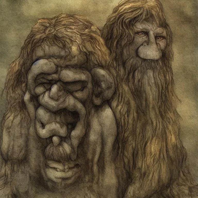 A realistic norwegian stone troll in the style of john Bauer ; stable ai