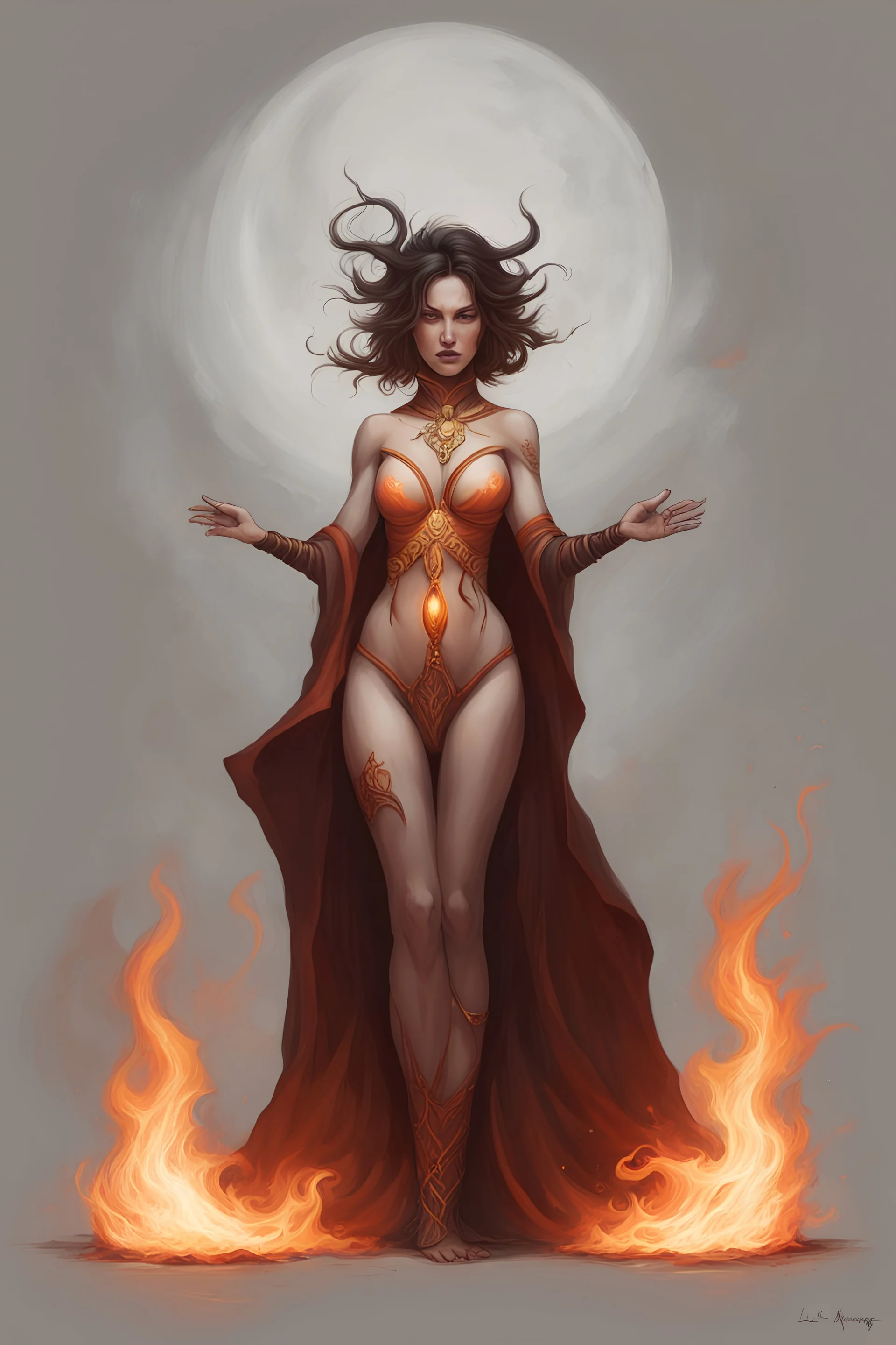 The artist who could bring this image to life is none other than Lisa Yuskavage. Her minimalist style perfectly captures the intricate details of this female sexy fire sorceress, while also giving a sense of the fantastical and otherworldly