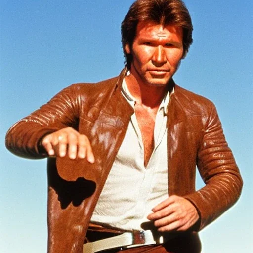 Hyperrealistic, 8k centered photographic portrait of [[Harrison Fordas Han Solo]], leica, 35 mm, technicolor, vivid colors, bokeh, telephoto, 24 mm, close up portrait photo by Annie Leibovitz, film, studio lighting, detailed skin, ultra realistic, bokeh, sharp features