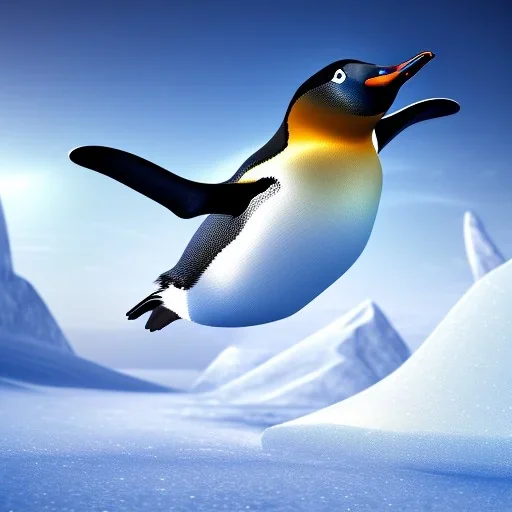 penguin flying in the sky