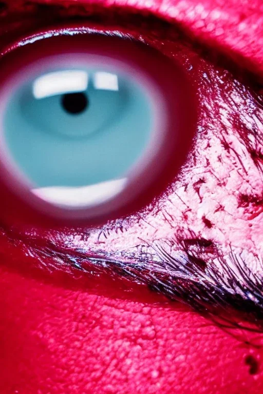 Extreme close-up of the eyes of a cyborg, soulless, gleaming pink to red, cyberpunk AbstractTech, rectangular