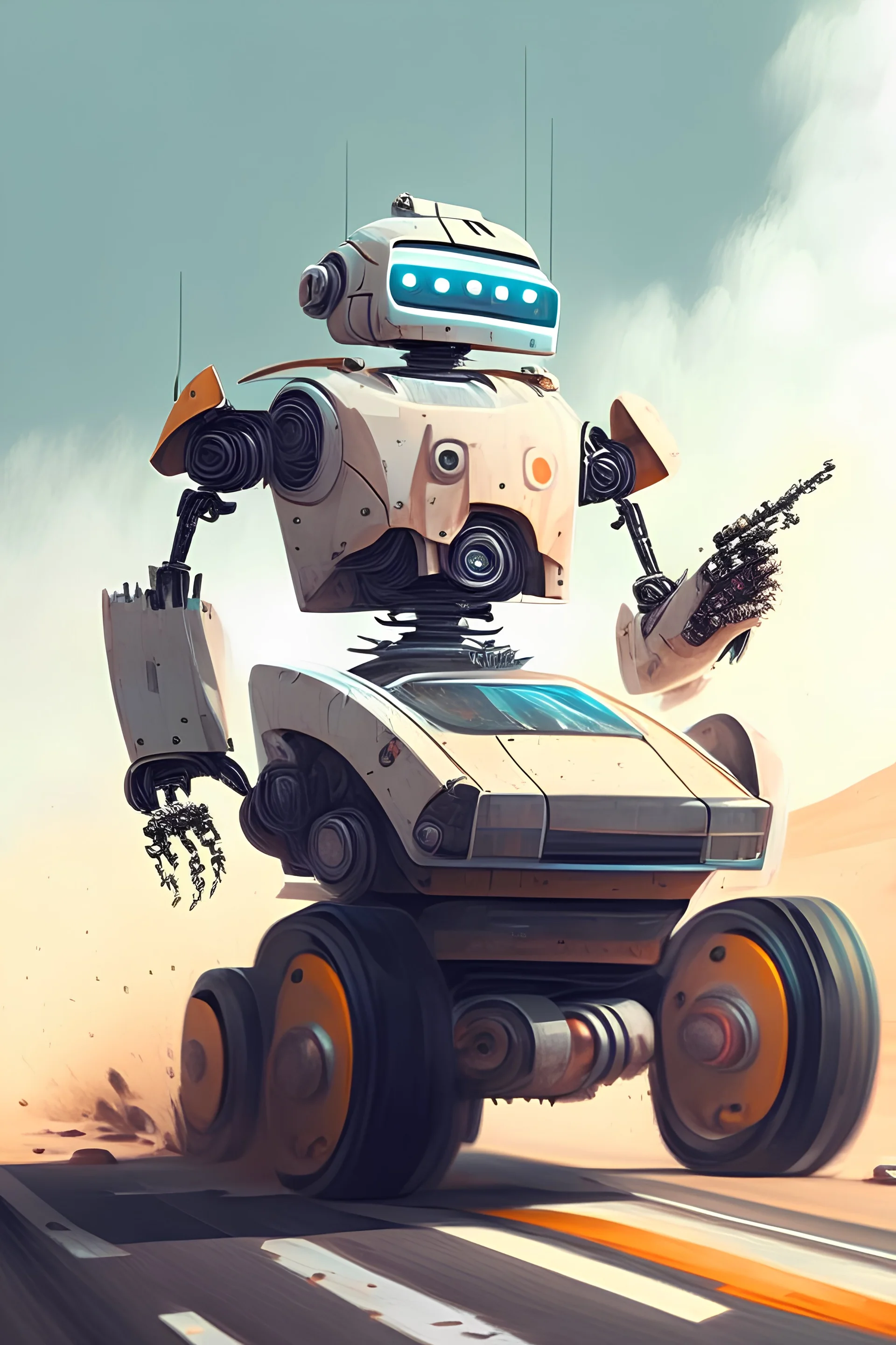A robot driving a vehicle