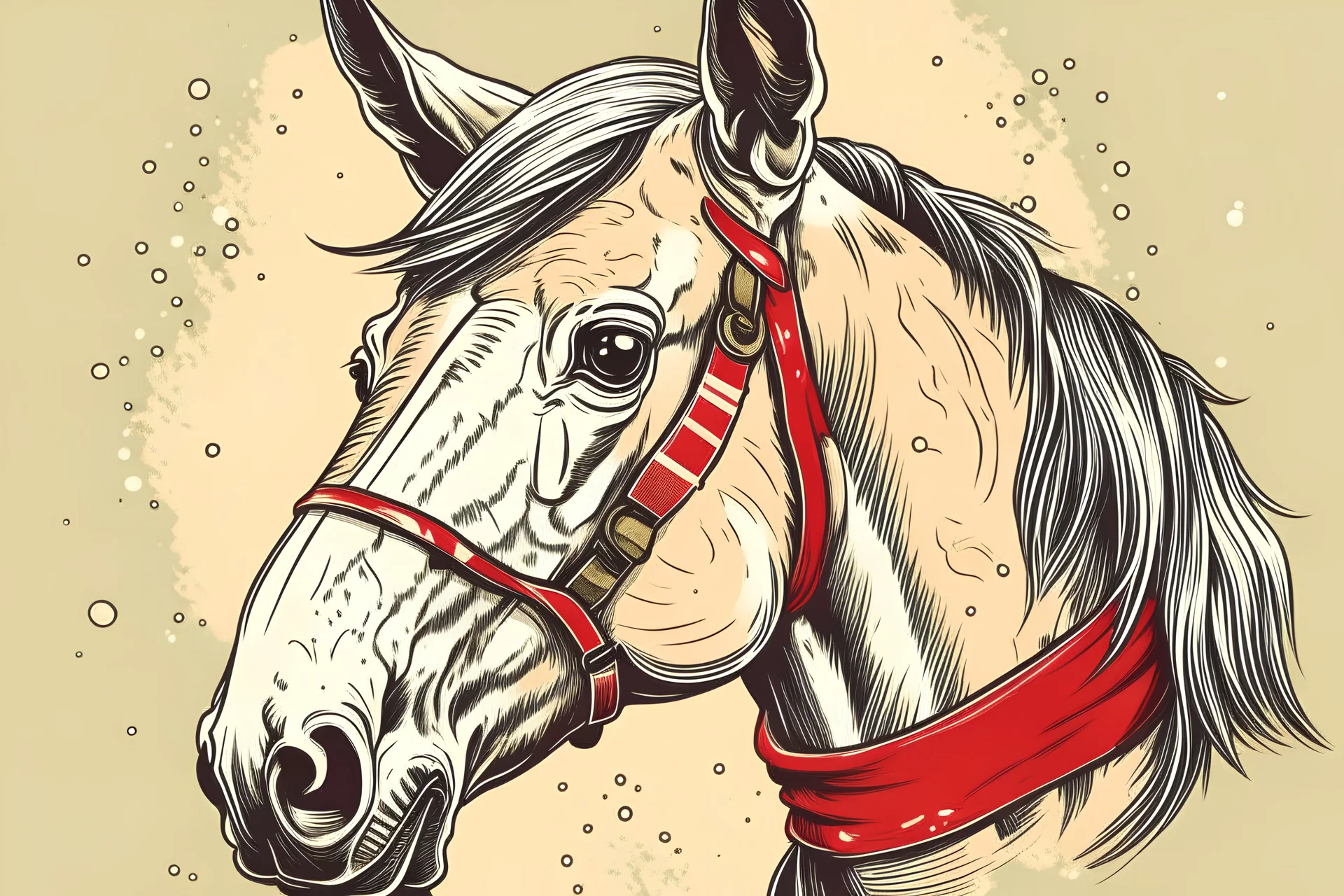 Horse with Santa hat illustration