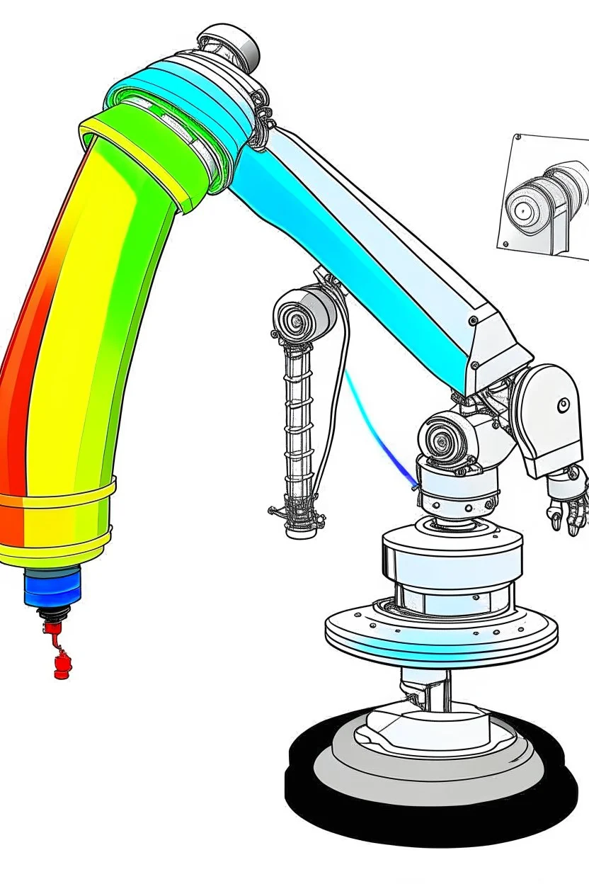 Draw a colorful cover image. What it's about is flexible link robotic arm with flexible joints that are drawing a three-dimensional model. Only display flexible robotic arms. The color of the robotic arm structure should be rich