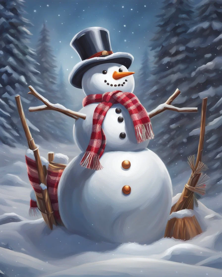 Snowman, digital art, hyper-detailed, light colors, 8k oil painting