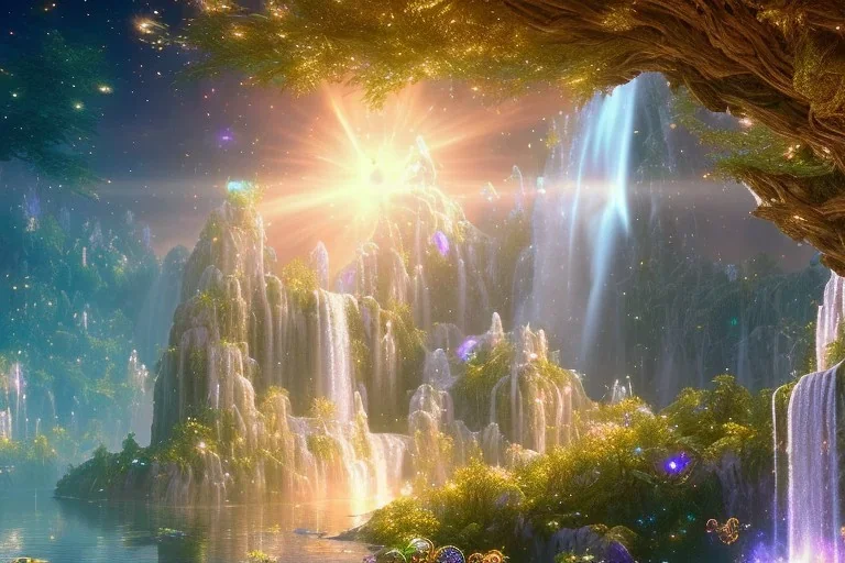  white and gold crystal cosmic background，waterfall, full of details, smooth, bright sunshine，soft light atmosphere, light effect，vaporwave colorful, concept art, smooth, extremely sharp detail, finely tuned detail, ultra high definition, 8 k, unreal engine 5, ultra sharp focus