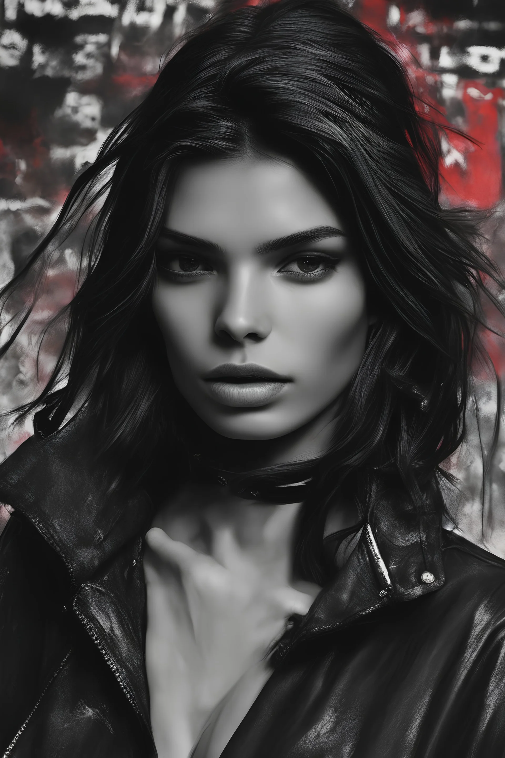 Punk girl Emily Ratajkowski of lovely bombshellsIn walk in the graphic design office in New York city , Jean-Michel Basquiat style, dark expressionism style,highest quality gorgeous ultra sharp 8k uhd smooth sharp focus highly detailed society artstation hq behance hd trending on art forum