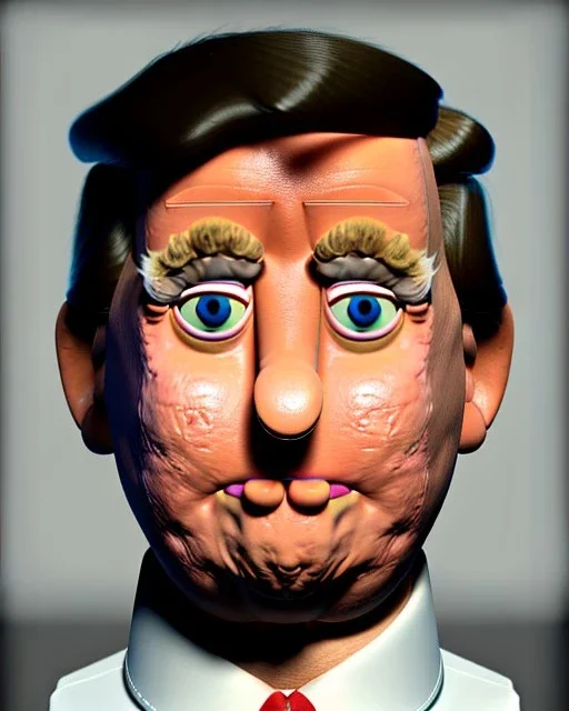 Waist up Portrait, Donald trump muppet, Sesame Street style, retro style, unreal engine 5, god lights, ray tracing, RTX, lumen lighting, ultra detail, volumetric lighting, 3d.