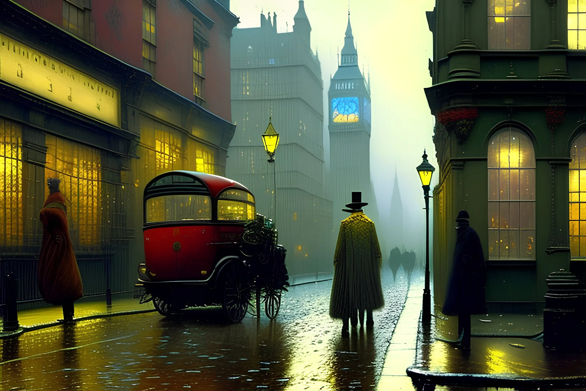 London street, style John Atkinson Grimshaw