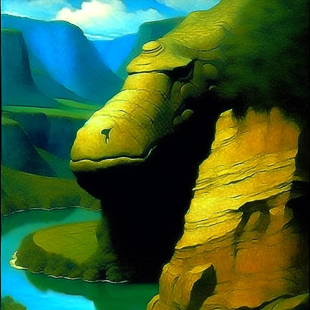 Dinosaur head oil painting. Andrew Newell Wyeth , Maxfield Parrish