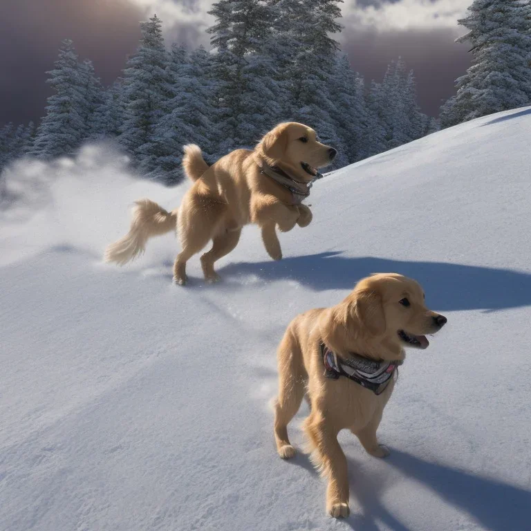 golden retriever skiing in the Carmel mountains