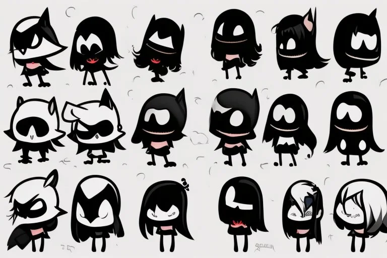 6 very simple and cute dark cartoon characters that I could draw