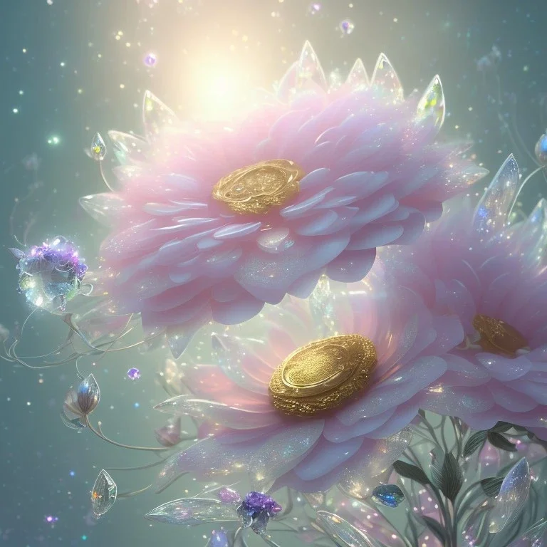 one big crystal subtle flower in a galactic ambiance with a beautiful fairy, transparent petals, delicate colors, in the foreground, full of details, smooth，soft light atmosphere, light effect，vaporwave colorful, concept art, smooth, extremely sharp detail, finely tuned detail, ultra high definition, 8 k, unreal engine 5, ultra sharp focus