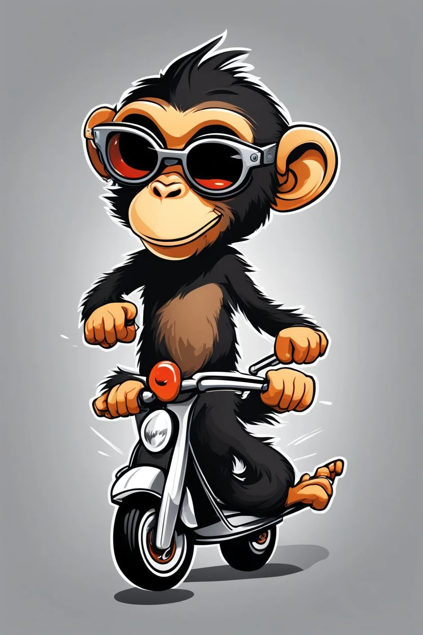 Monkey riding on a scooter going fast with sunglasses on, cartoonize, logo