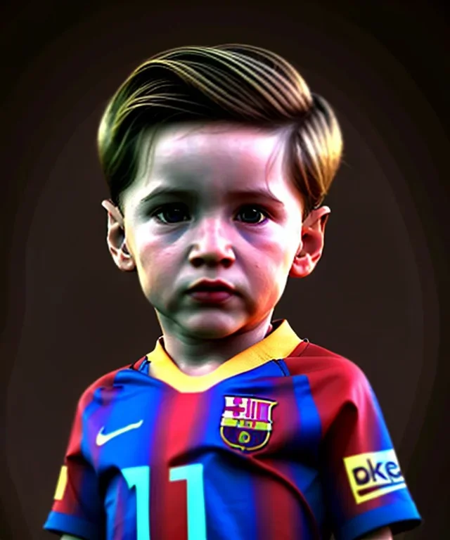 Messi toddler, full body, dramatic lighting, hyper realistic