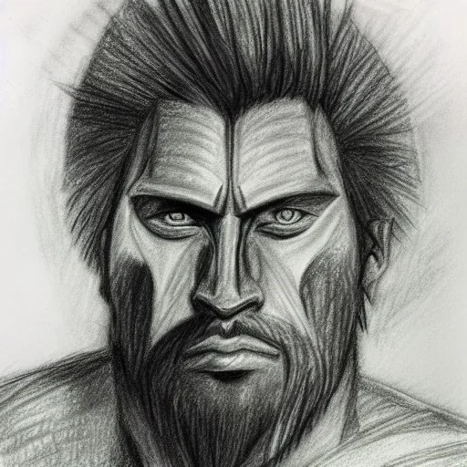 pencil and charcoal portait sketch of beowulf