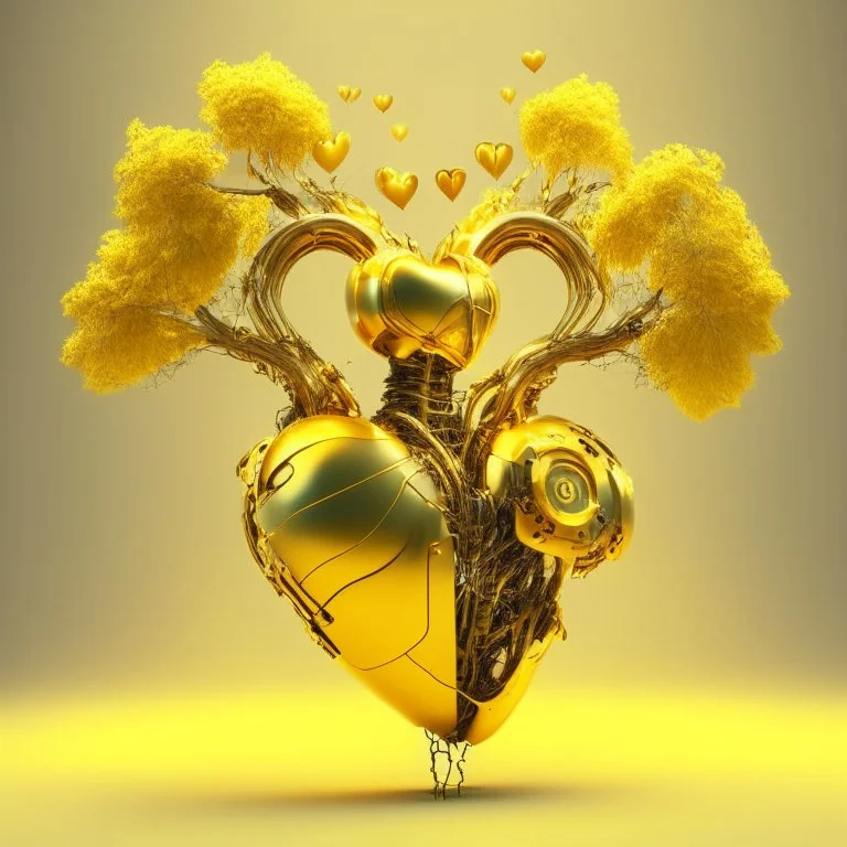 golden robot electric heart with tree wings