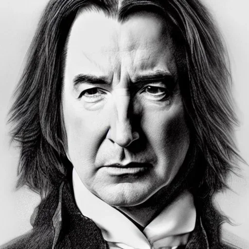 high-quality, fine-detail close-up pen and pencil sketch of alan Rickman as Severus Snape, portrait, young, 8k resolution, intricate, digital art, detailed matte painting, photorealistic, volumetric lighting, Rafael Augusto, Juan Francisco Casas, Anne Dittman, Anne Stokes, greg rutowski