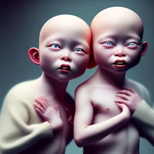 realistic 8k 8k photo of a people with a deformed two headed baby in the street « Tokyo,Octane render, Hyper realistic, Humming, 70mm