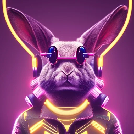 stylized Rabbit, smiling, cyberpunk headphone, sunglass, gangsta gold neckless, full body, magenta puffer jacket, manila city backdrop, dramatic lighting, hyper realistic, unreal engine 5, 16k