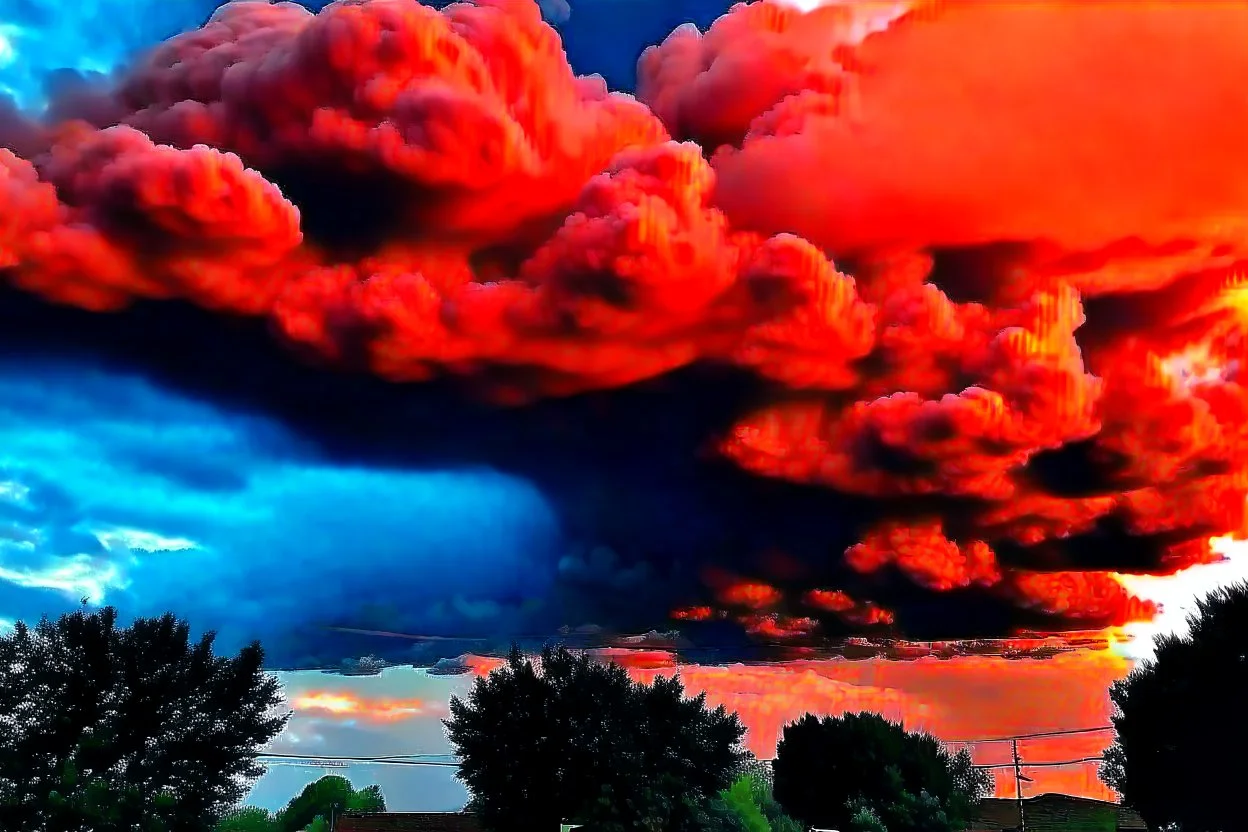 Clouds in the sky colored like blood