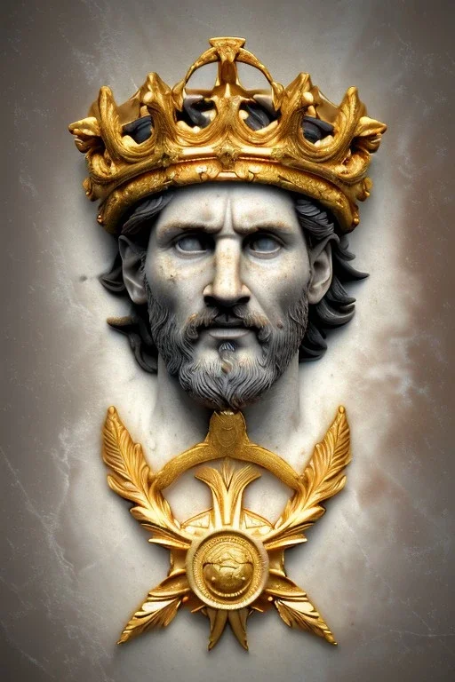 Ultra Realistic image, Roman sculpture, white marble material, Lionel Messi, gold Laurel leaves wreath, god crown, baroque ornaments, one gold star in heart, sun ornament, sun rays background, chisel style, waist up portrait, emperor style, epic, celestial, cinematic lighting, God light, god rays, 4k resolution, smooth details, ornate details, soft lighting, unreal engine 5, art station, substance 3d.