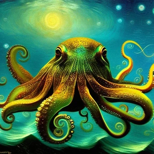 Giant Octopuss underwater by van Gogh 8k