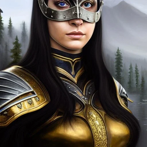 ultra detailed fullbody Portrait in oil on canvas of a beautiful Warrioress with Skyrim mask and armor,extremely detailed digital painting, extremely detailed face,crystal clear Big eyes, mystical colors ,perfectly centered image, perfect composition,rim light, beautiful lighting, 8k, stunning scene,extremely sharp detail, finely tuned detail, ultra high definition raytracing, in the style of robert e howard and pablo oliveira and Ken Kelley and Ohrai Noriyoshi and Simon Bisley