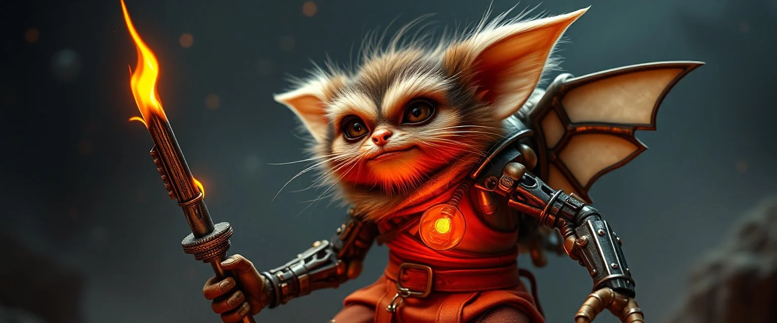 Elon Musk as dandy fluffy bugbear scientist gremlin with huge stiff power pants exo-skeleton