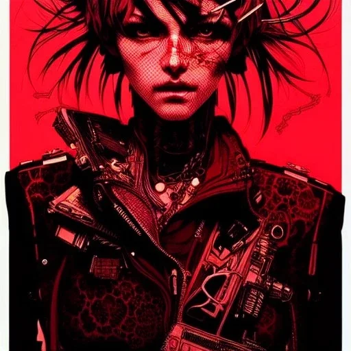 beautiful punk girl, hyper detailed, intricately detailed, illustration by <kilian eng> <Yoji Shinkawa>, darkred tones,